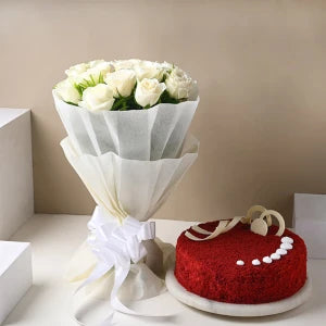 Red Velvet Cake & Floral Combo